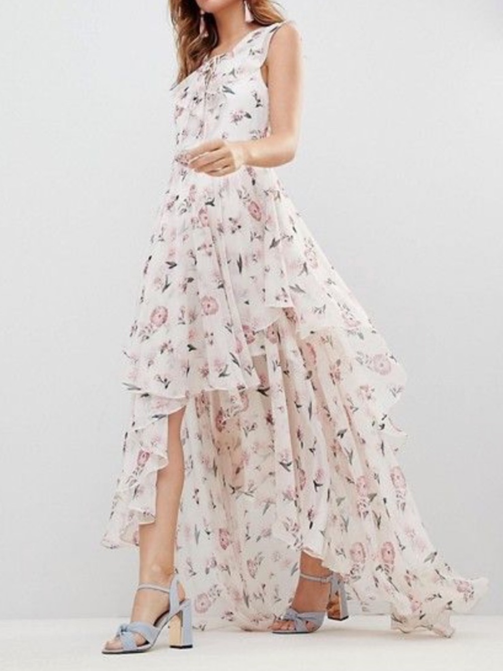 Y.A.S high-low asymmetrical pink floral maxi dress - Picture 4 of 15